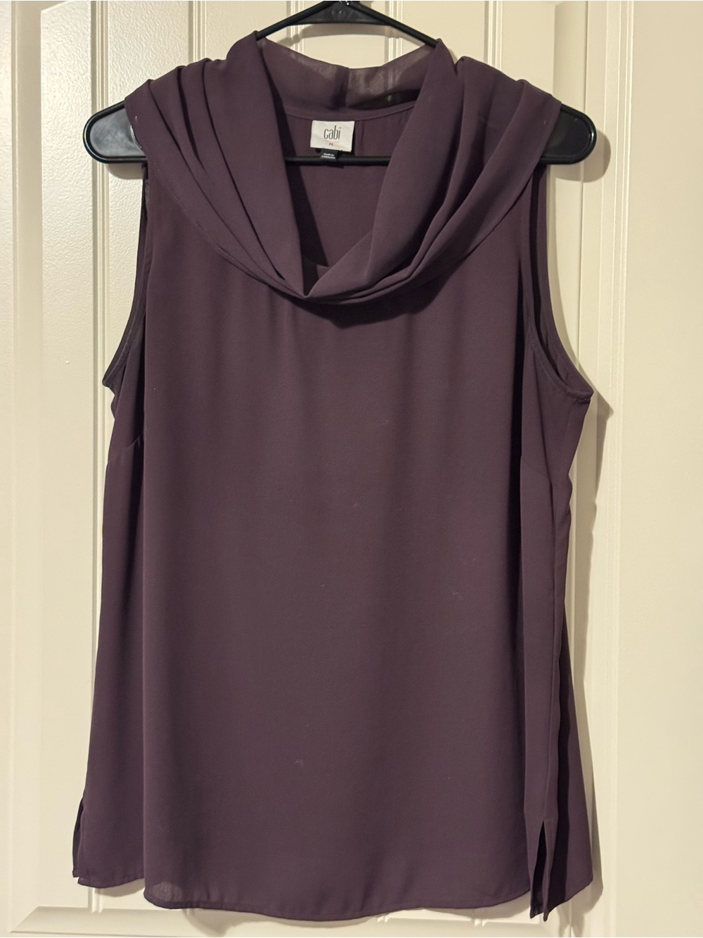 CAbi Sleeveless Draped Cowl Neck Camisole in Plum